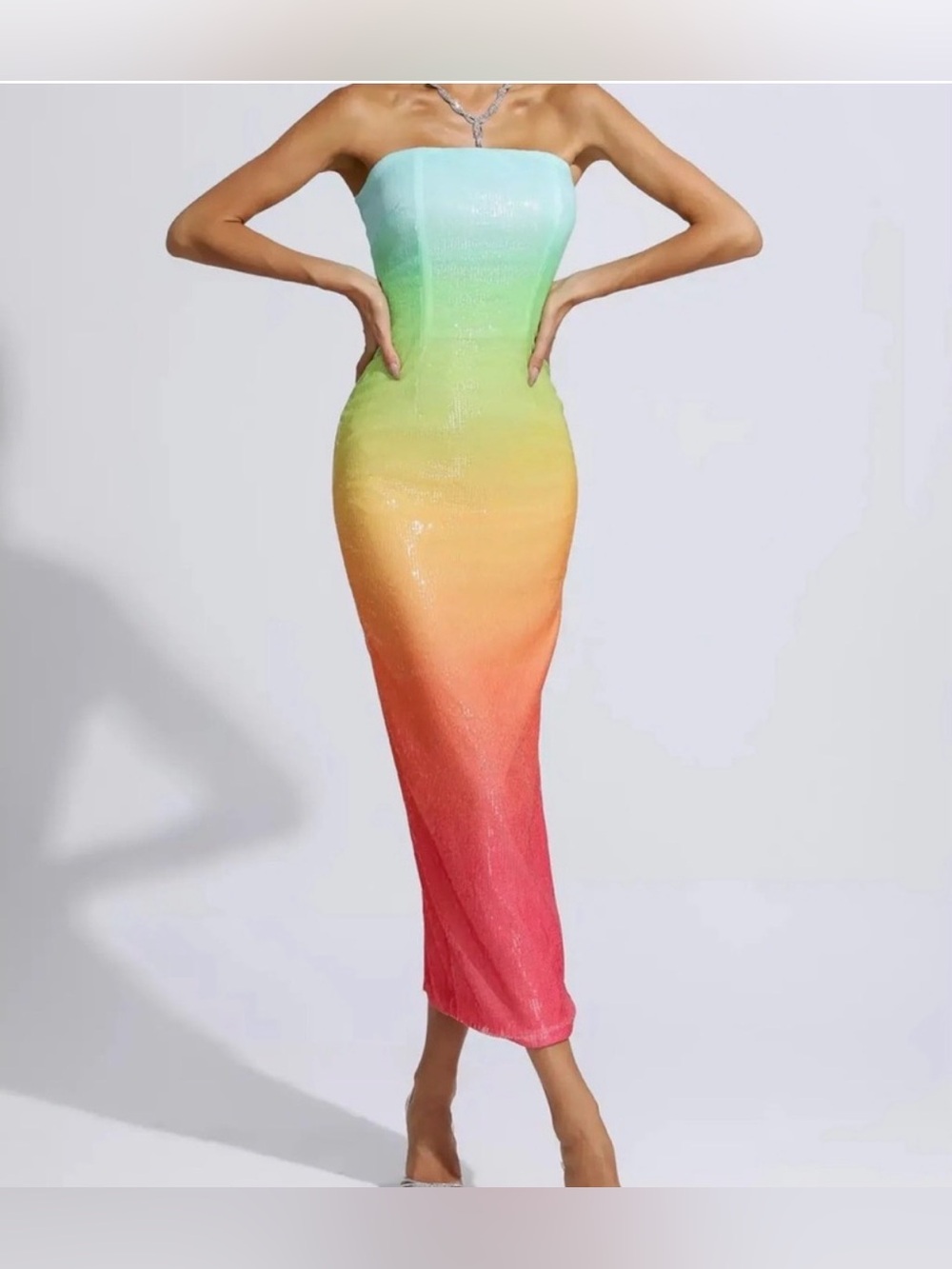 Mew Mews Shanti Strapless Sequin Ombre Maxi Dress size L - Picture 2 of 7